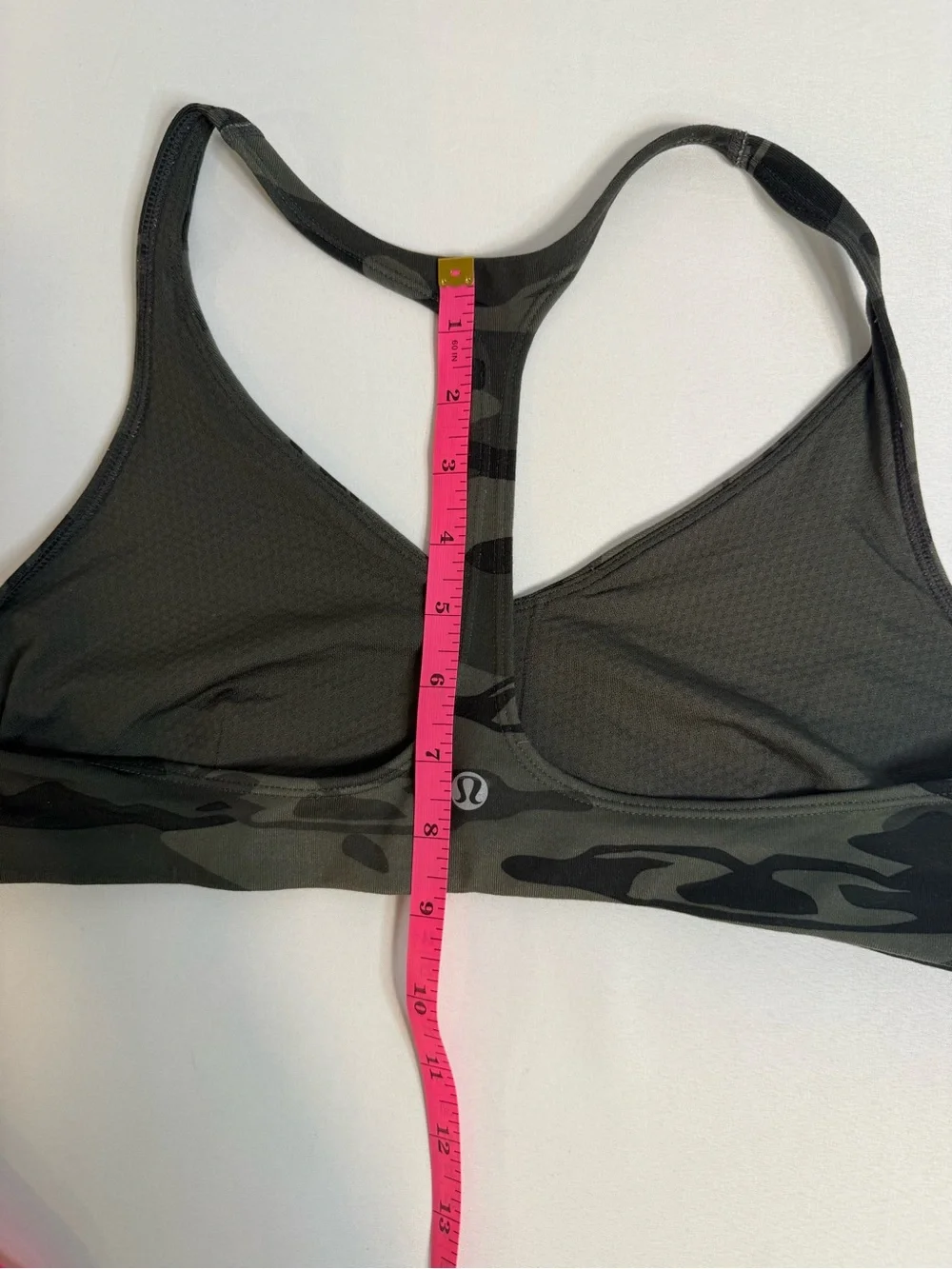 Lululemon Women’s Green Camo Racerback Sports Bra Size 10 Medium Support